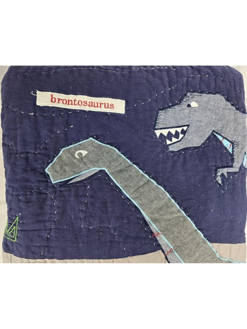 Pottery Barn Kids Quilt Dinosaur Applique Embroidered Full 86x86 Pre-owned